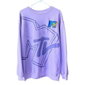 MTV Women’s Purple Embroidered Logo Pullover Sweatshirt Size XL Retro Music